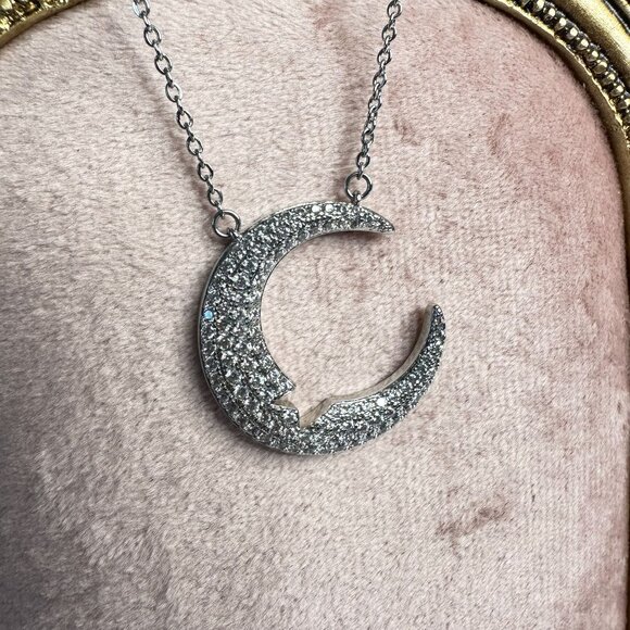 Sparkling CZ Crescent Moon Necklace Park Lane Jewelry 16" + 3" Adjustable Rare - Picture 6 of 8
